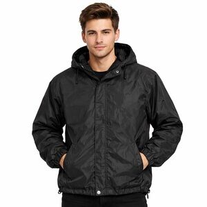 Forever 21 Men Black Nylon Hooded Windbreaker Jacket Size S – Like New